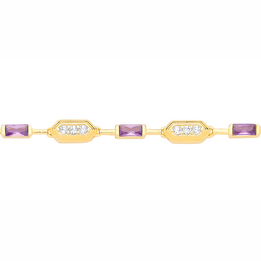 Gold-plated Sterling Silver  CZ & Amethyst Mixed Cut Bracelet - GVB625