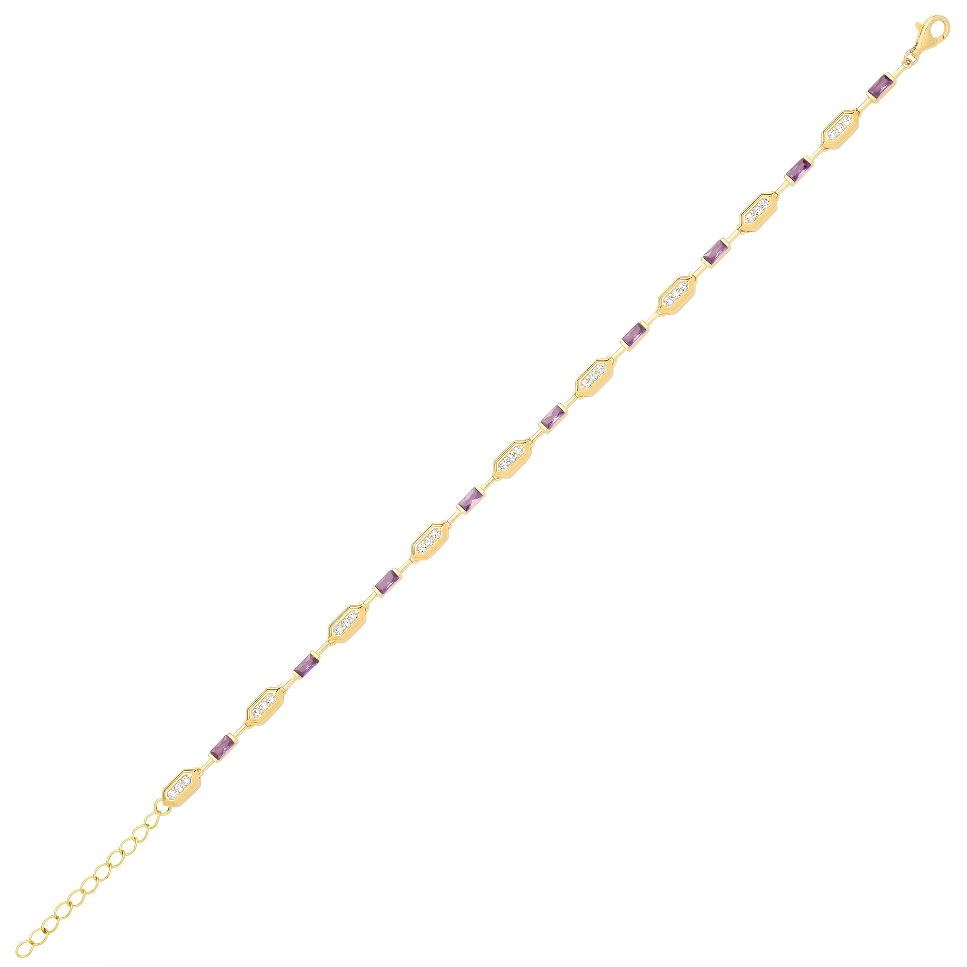 Gold-plated Sterling Silver  CZ & Amethyst Mixed Cut Bracelet - GVB625