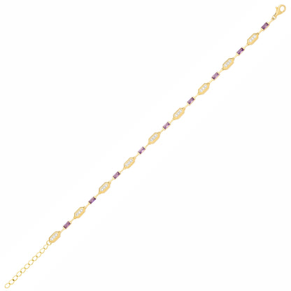 Gold-plated Silver  Purple CZ Canoe Boat Paddles Station Bracelet - GVB625