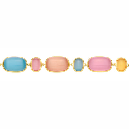 Gold-plated Silver  Blue Peach Amber Agate Pastel Candy Bracelet - GVB626