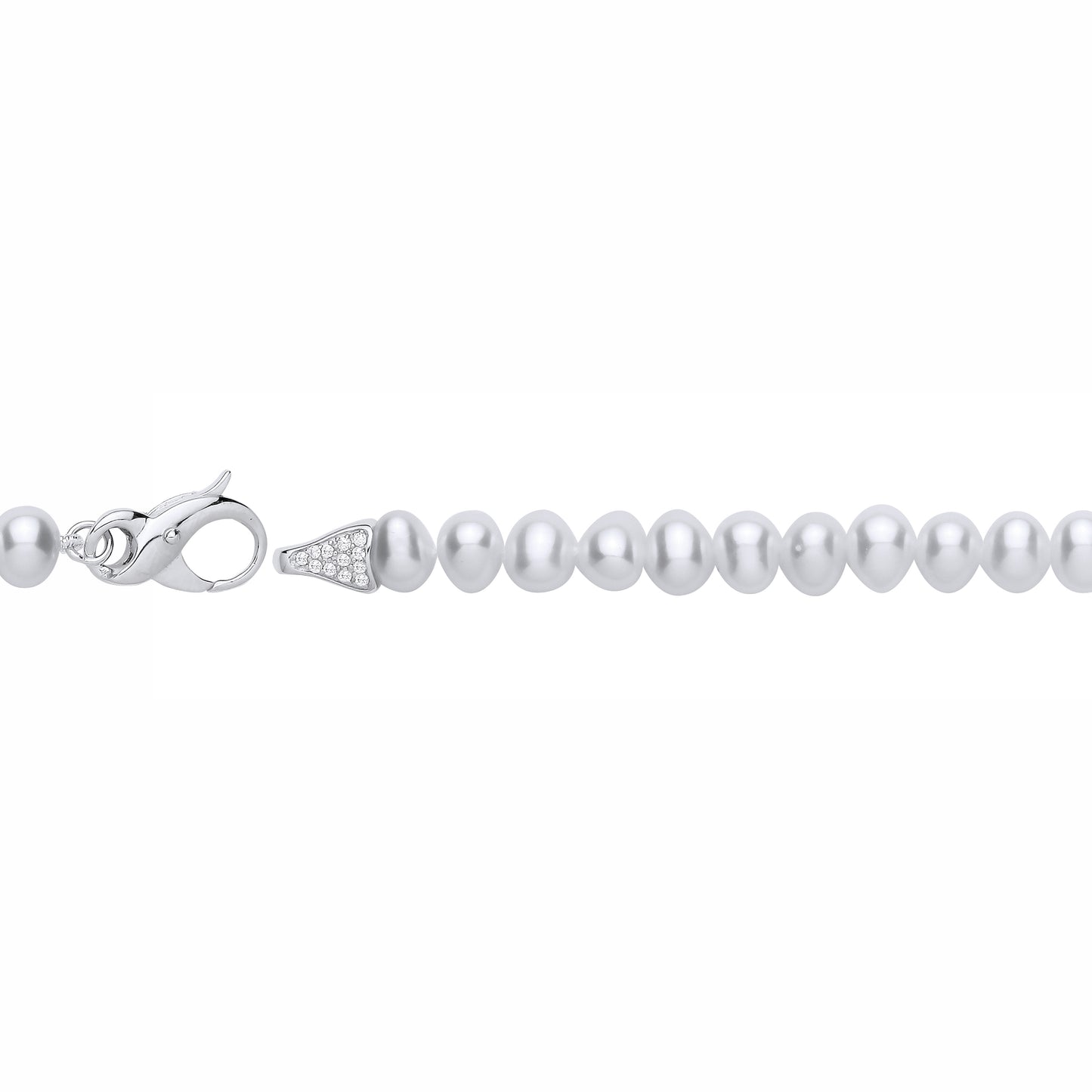 Silver  White Pebble Shape Fresh Water Pearl & CZ Bracelet 6-6.5mm - GVB627