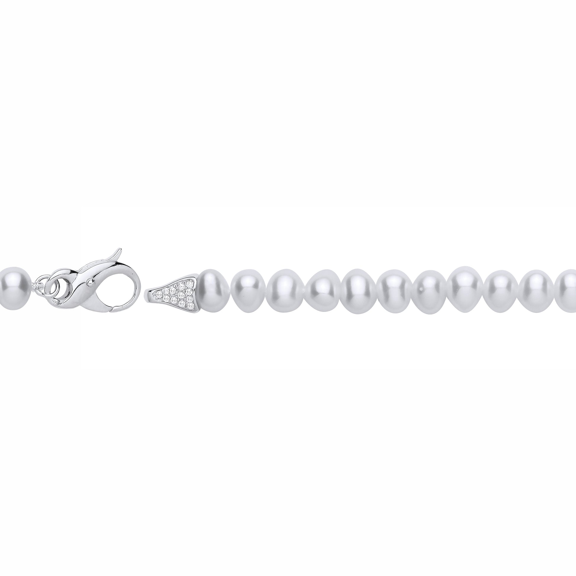 Silver  White Pebble Shape Fresh Water Pearl & CZ Bracelet 6-6.5mm - GVB627