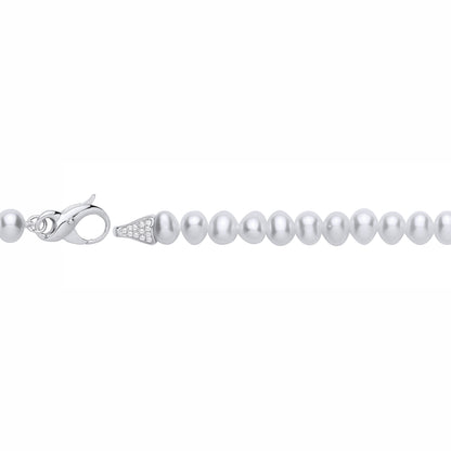 Silver  White Pebble Shape Fresh Water Pearl & CZ Bracelet 6-6.5mm - GVB627