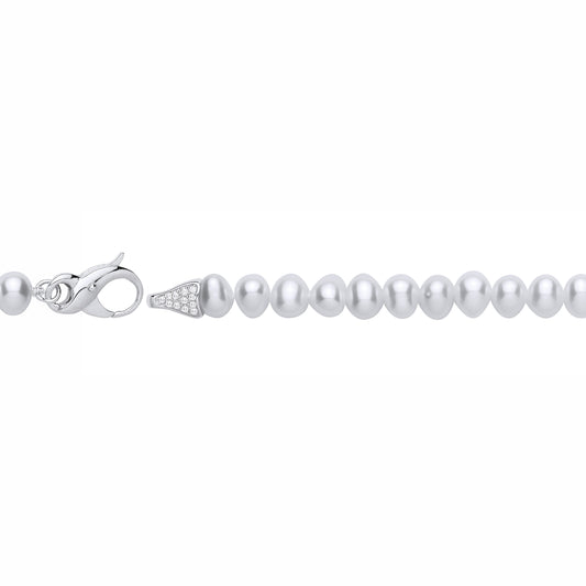 Silver  White Pebble Shape Fresh Water Pearl & CZ Bracelet 6-6.5mm - GVB627