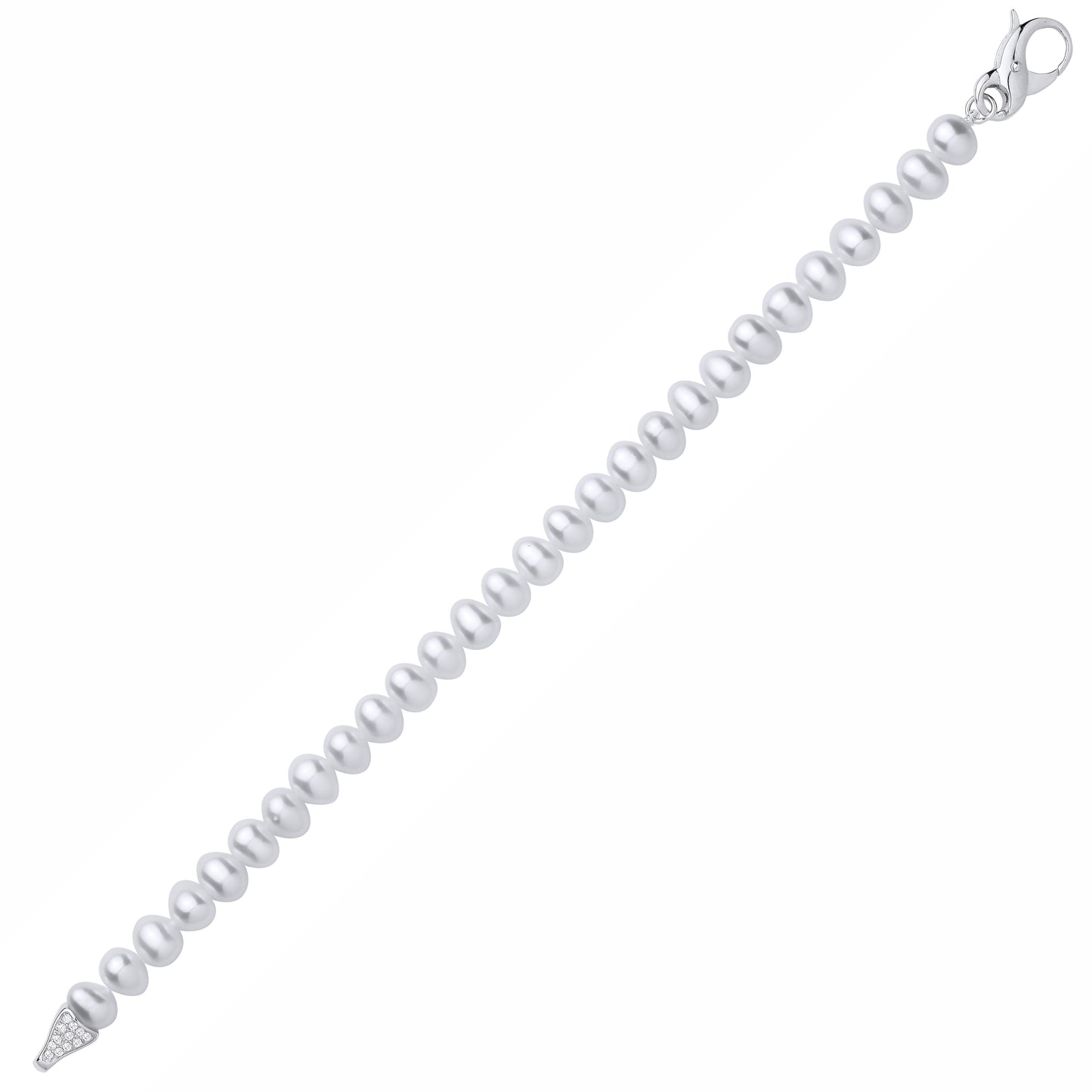 Silver  White Pebble Shape Fresh Water Pearl & CZ Bracelet 6-6.5mm - GVB627