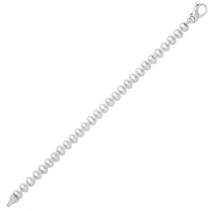 Silver  White Pebble Shape Fresh Water Pearl & CZ Bracelet 6-6.5mm - GVB627