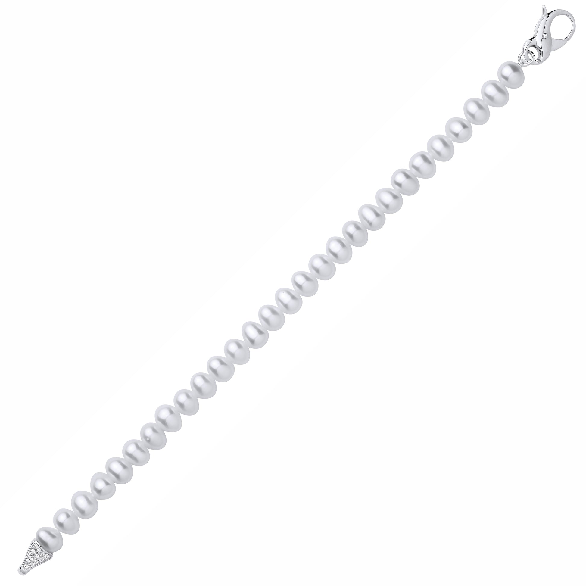Silver  Pebble Pearl CZ Pebble Beads Infinity Tennis Bracelet - GVB627