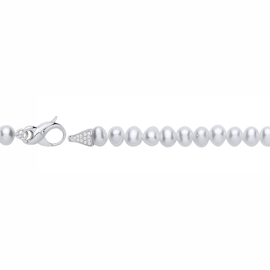 Silver  Pebble Pearl CZ Pebble Beads Infinity Tennis Bracelet - GVB627
