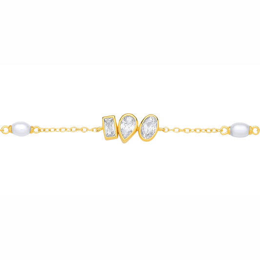 Gold-plated Silver  Fuchsia Green CZ Past Present Future Bracelet - GVB629