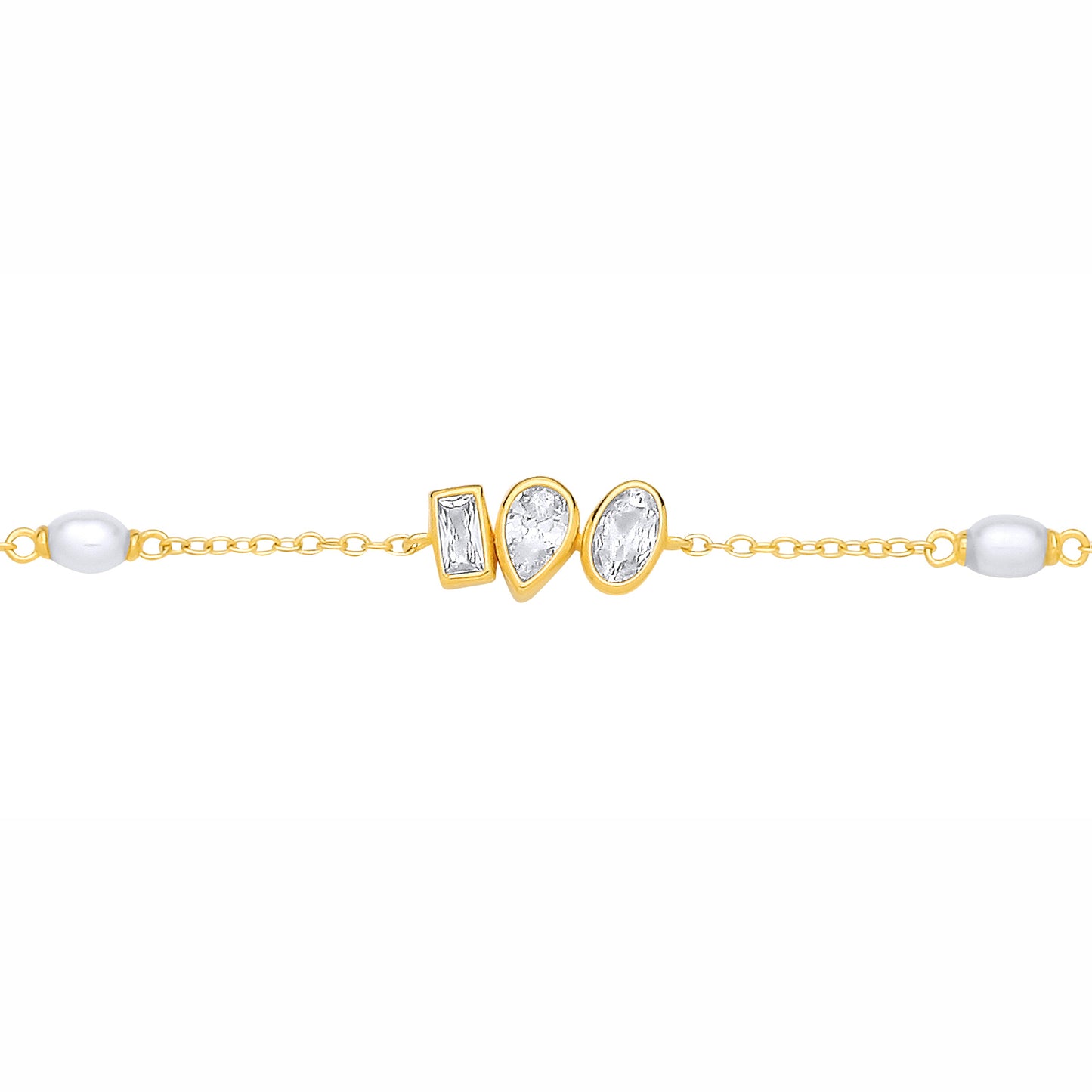 18K Gold-plated Silver  CZ & Rice Shape Freshwater Pearl Bracelet - GVB629