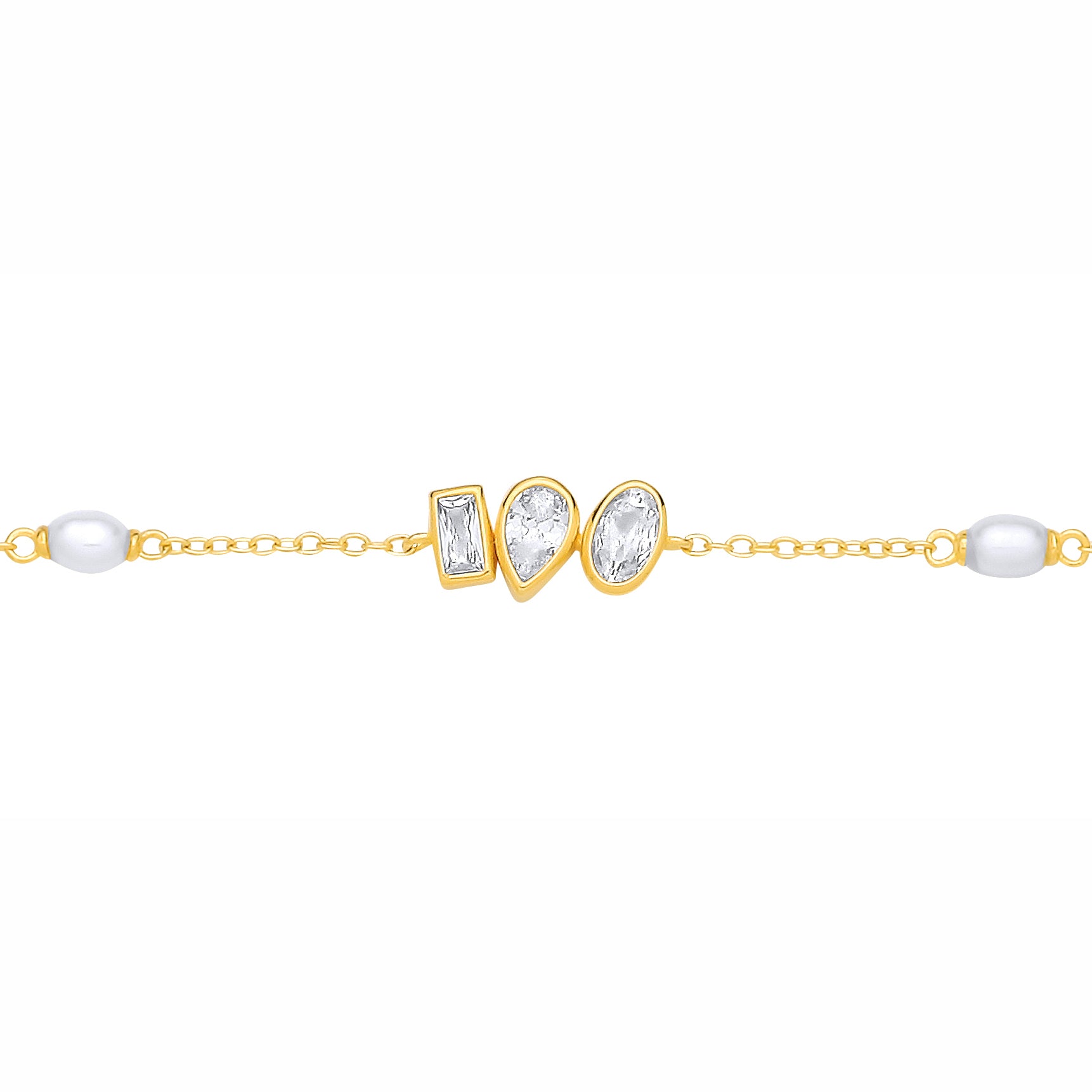 18K Gold-plated Silver  CZ & Rice Shape Freshwater Pearl Bracelet - GVB629
