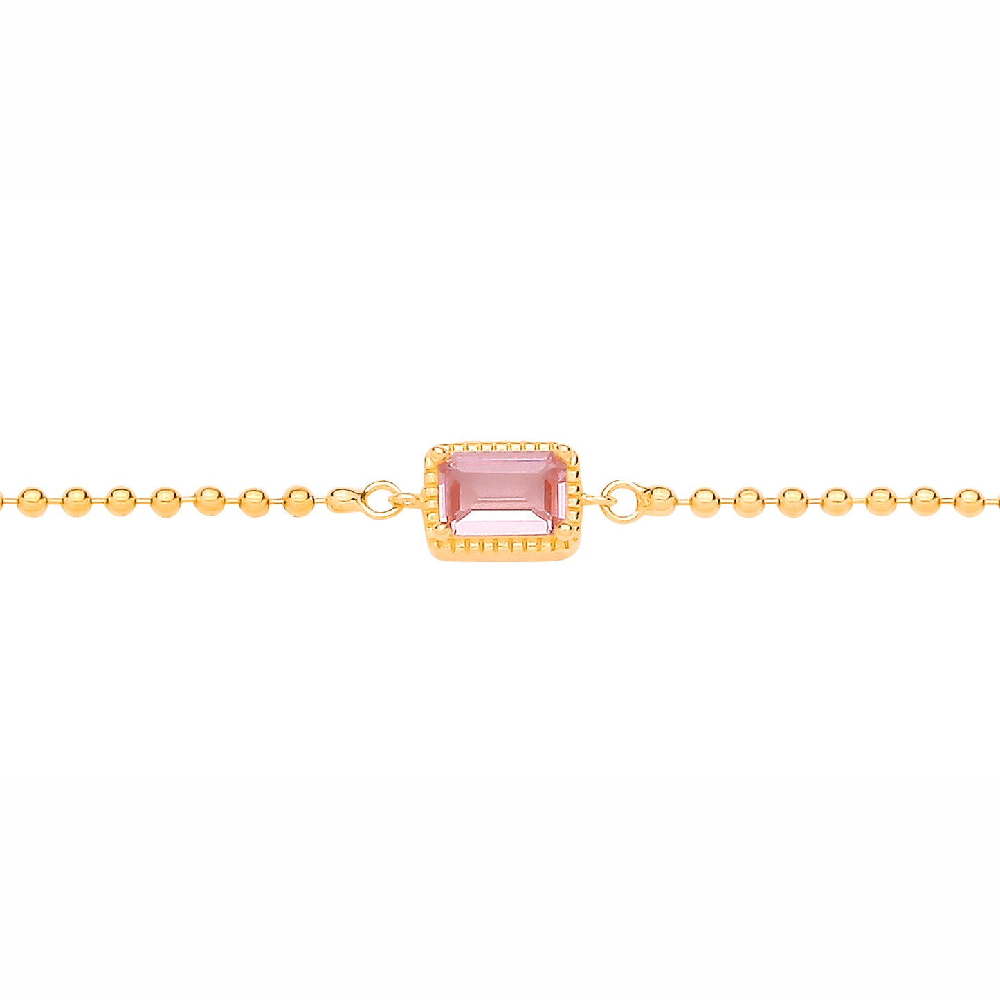 Gold-plated Silver  Pink CZ Beaded Pink Pool Oblong Charm Bracelet - GVB631