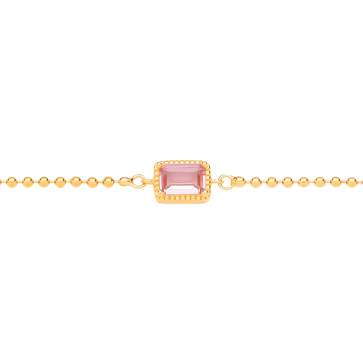 Gold-plated Silver  Pink CZ Beaded Pink Pool Oblong Charm Bracelet - GVB631