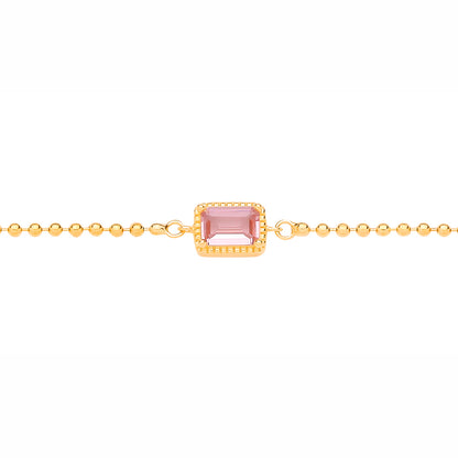 Gold-plated Silver  Pink CZ Beaded Pink Pool Oblong Charm Bracelet - GVB631