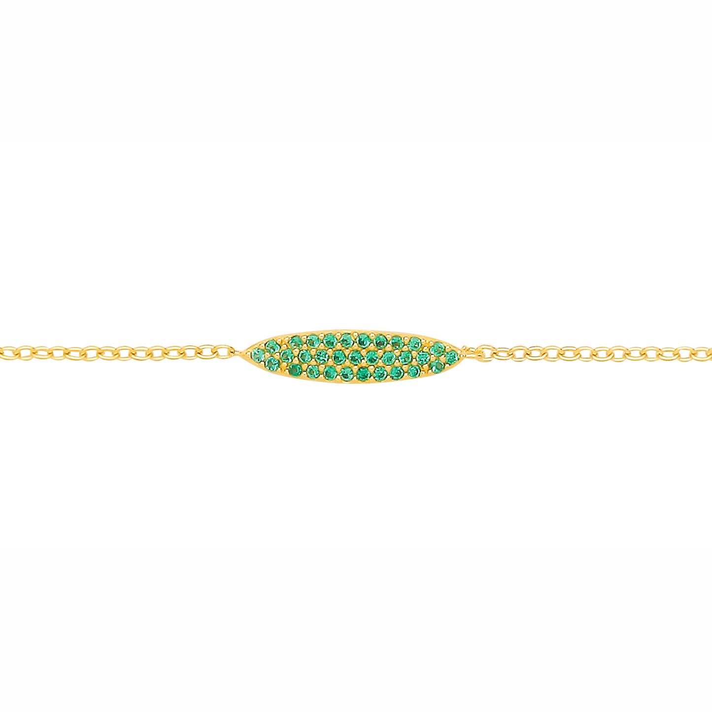 18K Gold-plated Silver  Emerald CZ Oval Shaped Charm Bracelet - GVB632