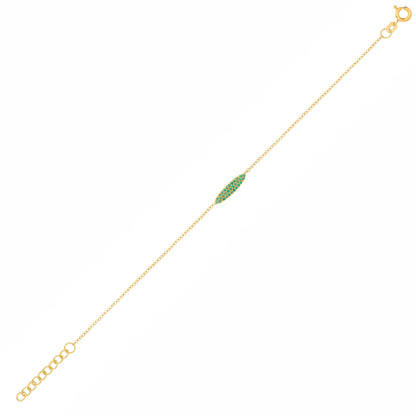 Gilded Silver  Green CZ Pave Peapod Surfboard Charm Bracelet - GVB632