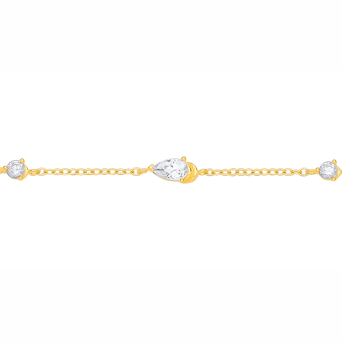 Gilded Silver  Pear CZ Raindrop Lantern Solitaire Charm Bracelet - GVB633