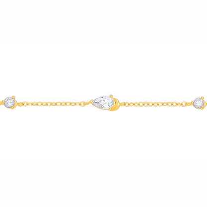 Gilded Silver  Pear CZ Raindrop Lantern Solitaire Charm Bracelet - GVB633