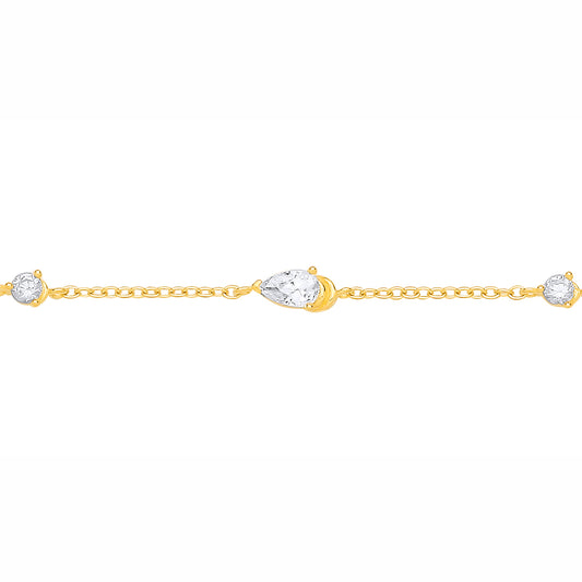 Gilded Silver  Pear CZ Raindrop Lantern Solitaire Charm Bracelet - GVB633