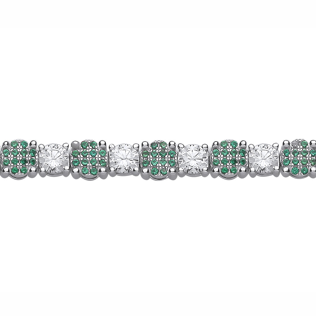 Sterling Silver  CZ & Emerald Round Cut Tennis Bracelet - GVB634