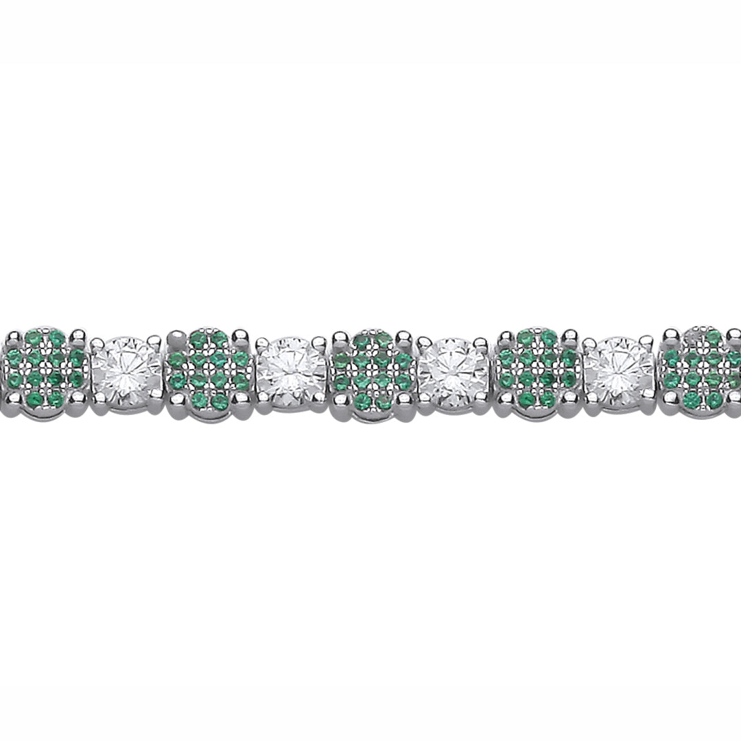 Silver  Green CZ Alternating Pave Cluster Tennis Bracelet - GVB634