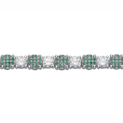 Silver  Green CZ Alternating Pave Cluster Tennis Bracelet - GVB634