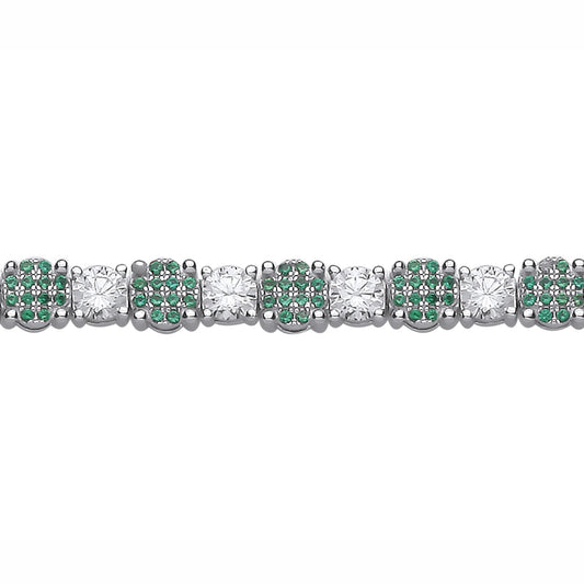 Silver  Green CZ Alternating Pave Cluster Tennis Bracelet - GVB634