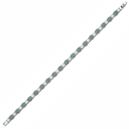 Silver  Green CZ Alternating Pave Cluster Tennis Bracelet - GVB634