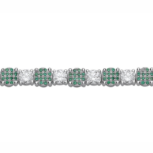 Sterling Silver  CZ & Emerald Round Cut Tennis Bracelet - GVB634