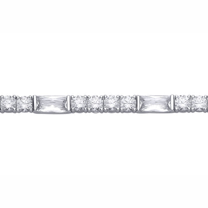 Sterling Silver  CZ Round & Emerald Cut Tennis Bracelet - GVB635