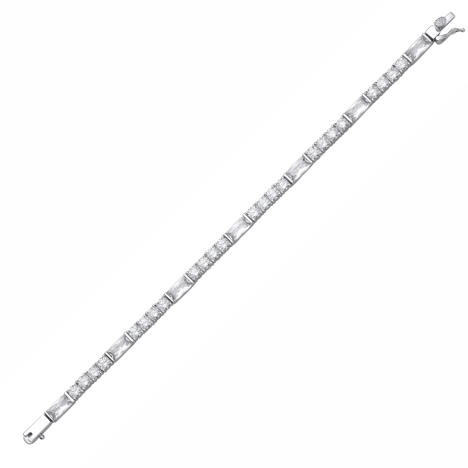 Silver  Radiant CZ Alternating 4-and-1 Mixed Shape Tennis Bracelet - GVB635
