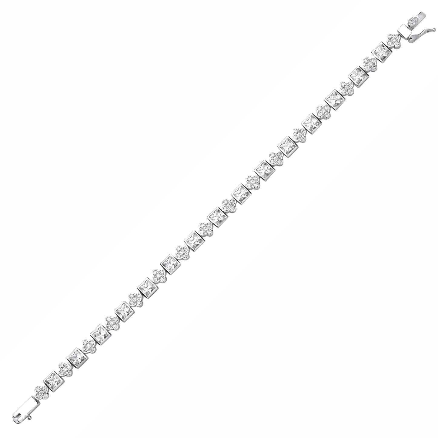 Silver  Princess CZ Square Clover Mixed Shape Tennis Bracelet - GVB636
