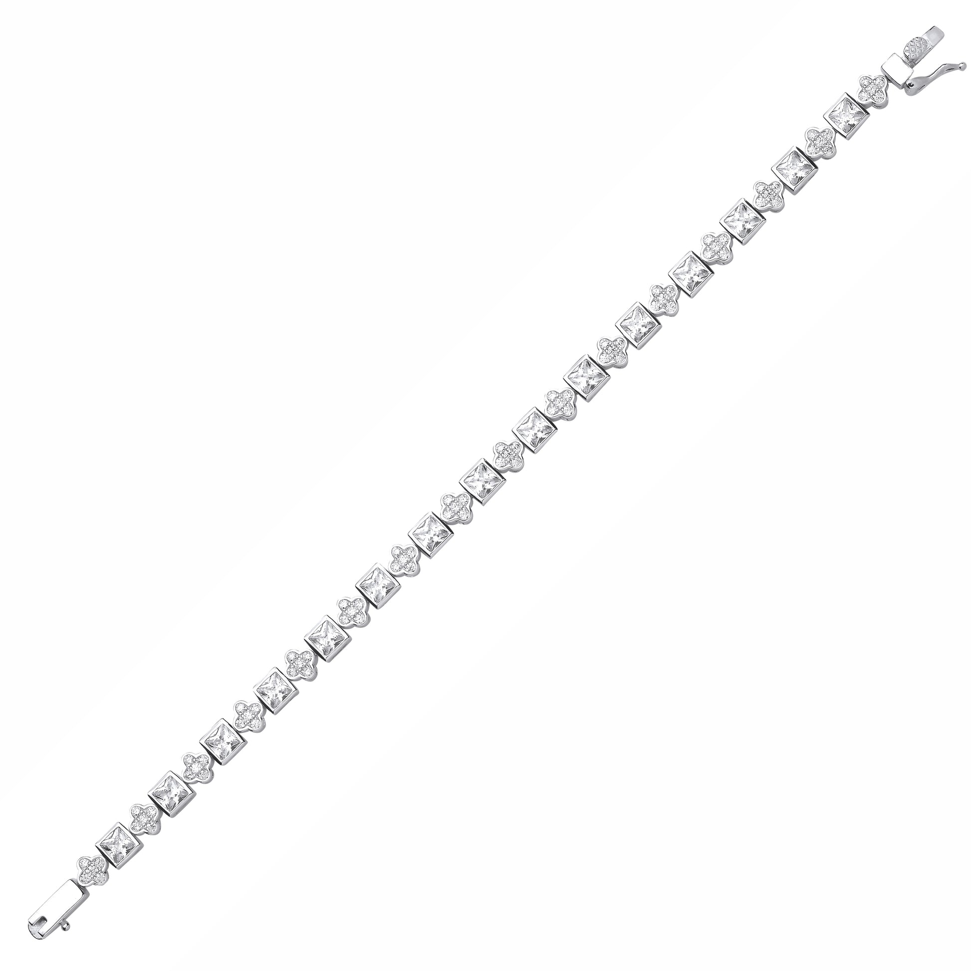 Silver  Princess CZ Square Clover Mixed Shape Tennis Bracelet - GVB636