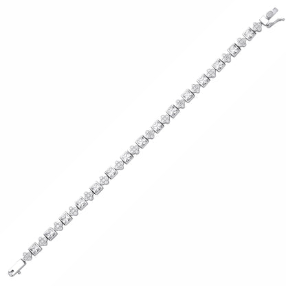 Silver  Princess CZ Square Clover Mixed Shape Tennis Bracelet - GVB636