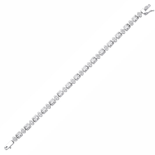 Sterling Silver  CZ Rubover Princess Cut & Clover Tennis Bracelet - GVB636