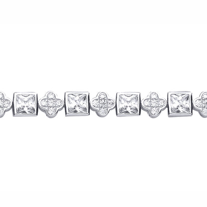 Silver  Princess CZ Square Clover Mixed Shape Tennis Bracelet - GVB636