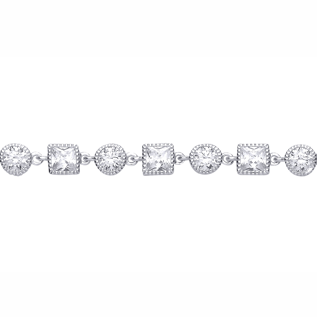Silver  CZ Round & Square Tennis Bracelet With Milgrain Detailing - GVB637