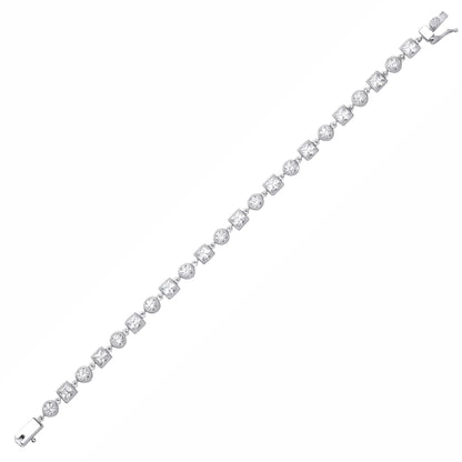 Silver  CZ Round & Square Tennis Bracelet With Milgrain Detailing - GVB637