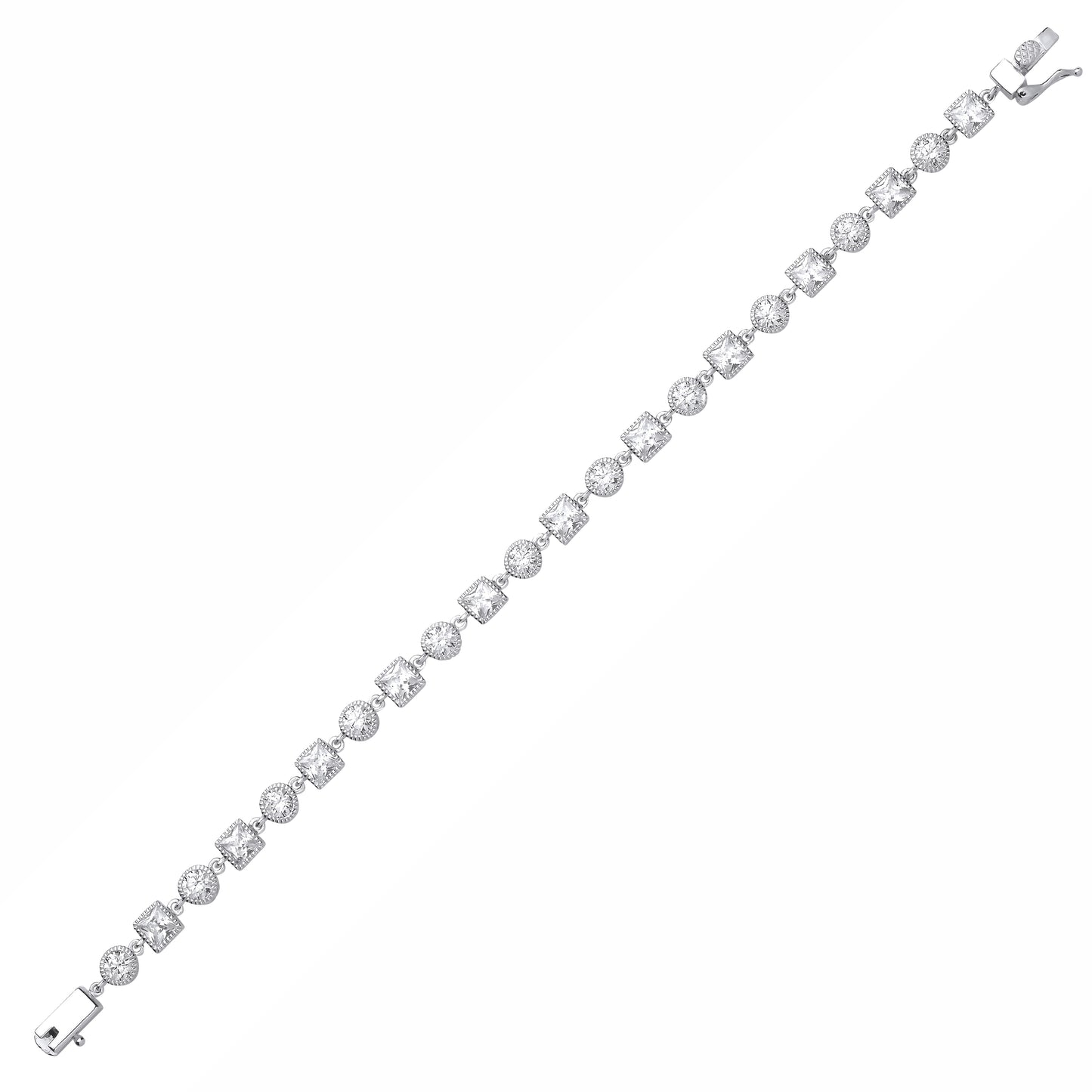 Silver  Princess CZ Beaded Edge Square Circle Tennis Bracelet - GVB637