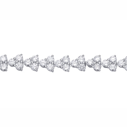 Silver  CZ Trilogy Clover Clubs Line Eternity Tennis Bracelet - GVB638
