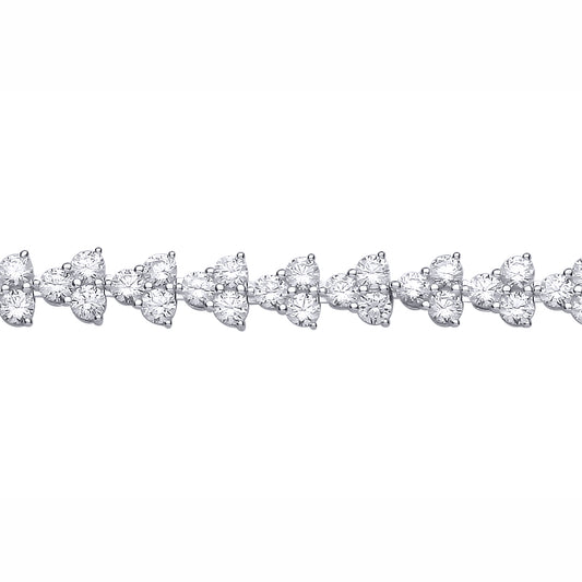 Silver  CZ Trilogy Clover Clubs Line Eternity Tennis Bracelet - GVB638