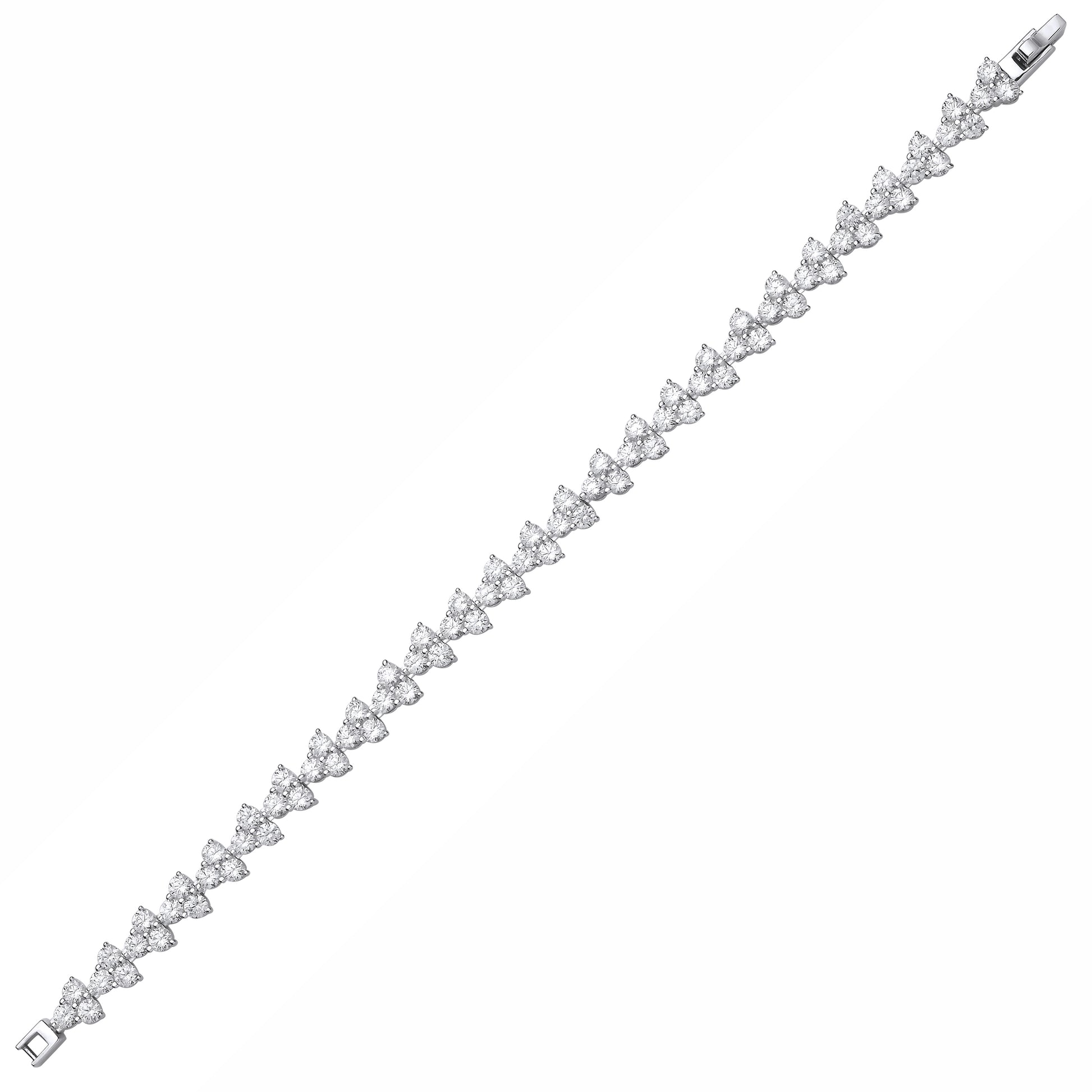 Silver  CZ Trilogy Clover Clubs Line Eternity Tennis Bracelet - GVB638