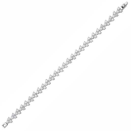 Silver  CZ Trilogy Clover Clubs Line Eternity Tennis Bracelet - GVB638
