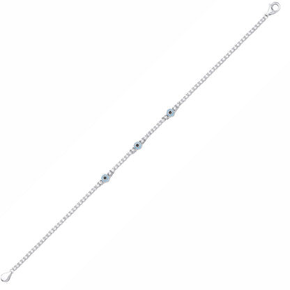 Silver  Light Blue & Black CZ Anti Evil Eye Line Tennis Bracelet - GVB639