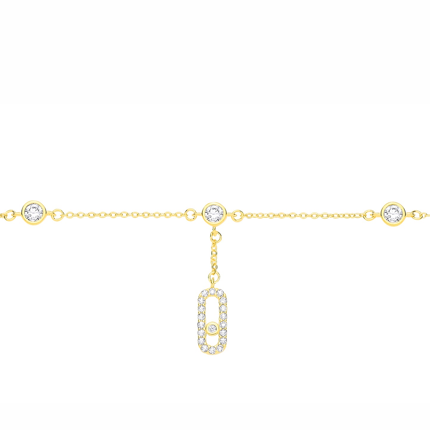 Gilded Silver  CZ Paperclip Solitaire Bezel Station Bracelet - GVB640