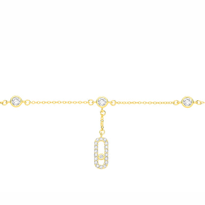 Gilded Silver  CZ Paperclip Solitaire Bezel Station Bracelet - GVB640