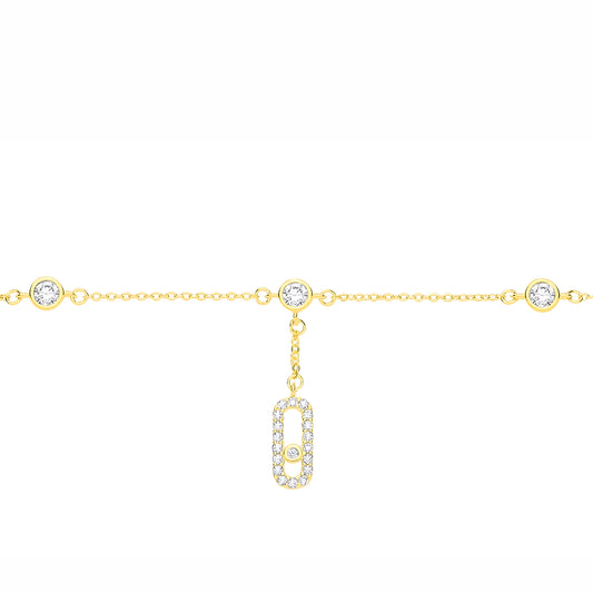 Gilded Silver  CZ Paperclip Solitaire Bezel Station Bracelet - GVB640