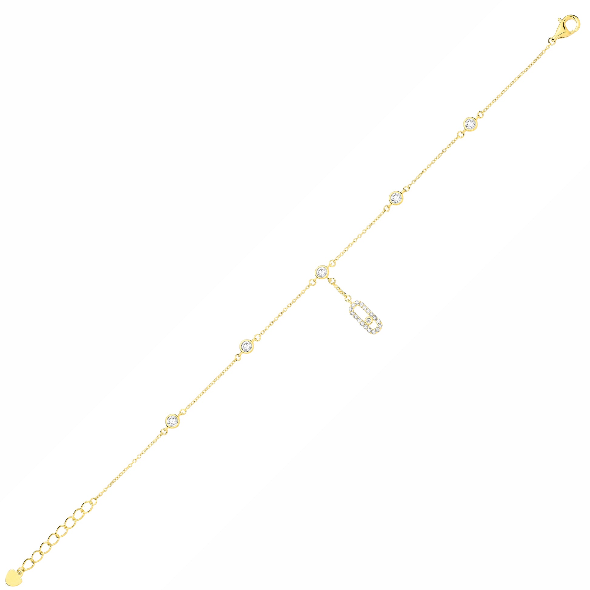 Gilded Silver  CZ Paperclip Solitaire Bezel Station Bracelet - GVB640