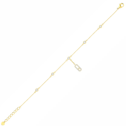 Gilded Silver  CZ Paperclip Solitaire Bezel Station Bracelet - GVB640
