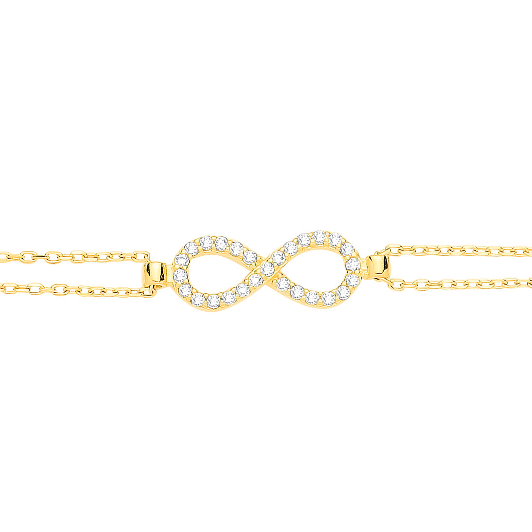 Gilded Silver  CZ Figure 8 Infinity Double Chain Charm Bracelet - GVB641